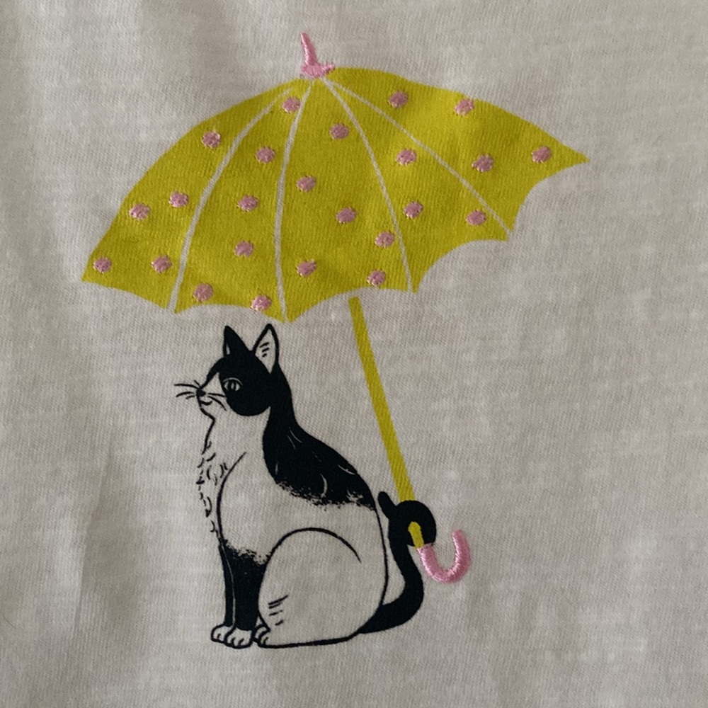 Talbots Small Tuxedo Cat Off White 3/4 Sleeve Scoop Neck Cotton Tee New - Picture 2 of 13